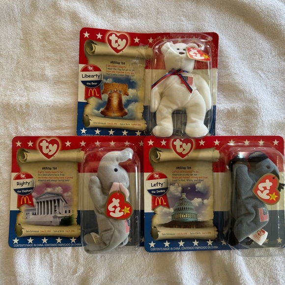 Ty Beanie Babies American Trio Set - White, Gray, Blue - Picture 1 of 2